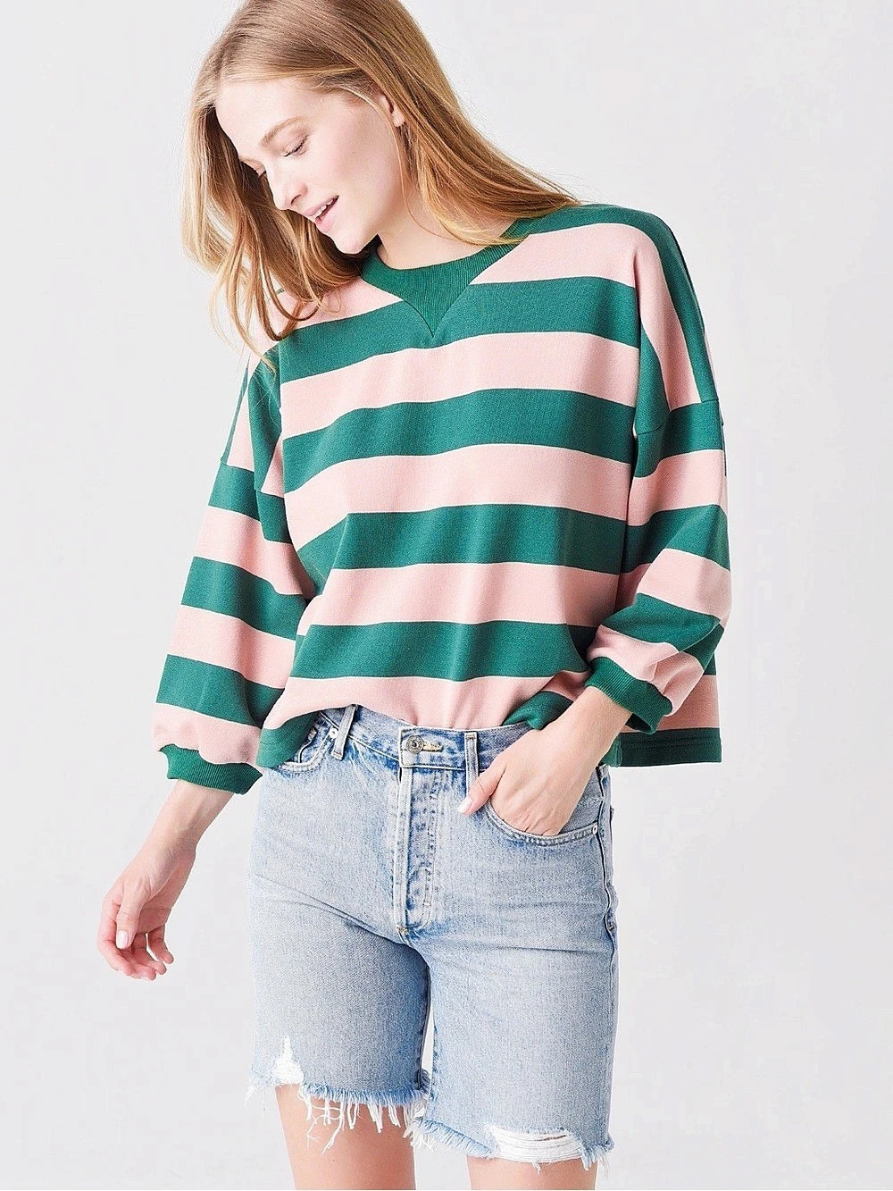 Rebecca Minkoff Bold Stripe Rosie Sweatshirt Striped Sweatshirt Green & Pink